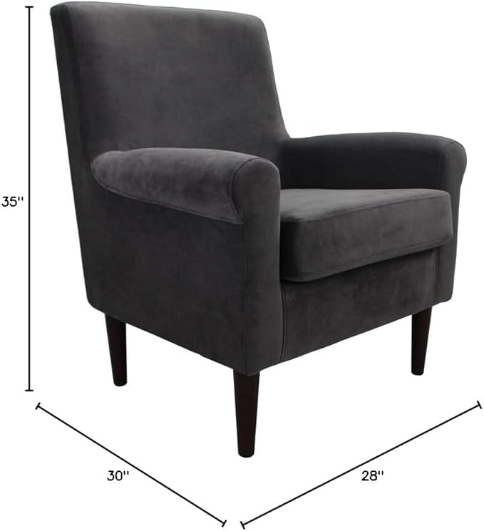 Pemberly Row Rolled Arm Fabric Lounge Chair Dark Gray Upholstery 35 H x 28 W x 30 D Comfortable Accent Chair for Living Room Bedroom or Office Use