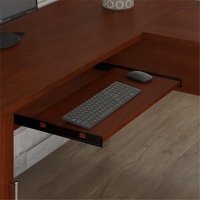 Bush Home 60-inch L Shaped Desk with Storage Spacious Corner Computer Table for Home Office Somerset Collection Hansen Cherry