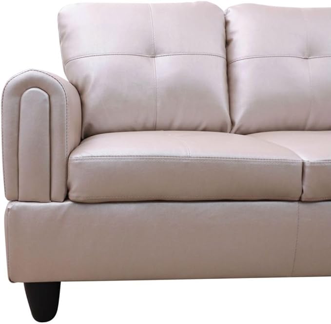 Latte L-Shaped 3-Piece Faux Leather Sofa with Storage Ottoman Set Sectional Couch Sofa Set for Living Room Office Small Space