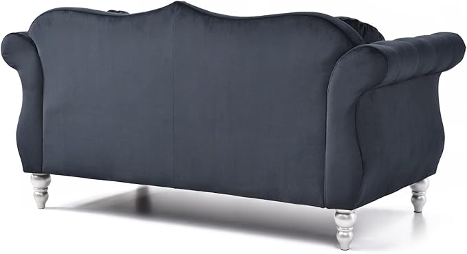 Velvet Loveseat 68 Wide Dark Gray - Hollywood Regency Style Sofa Black