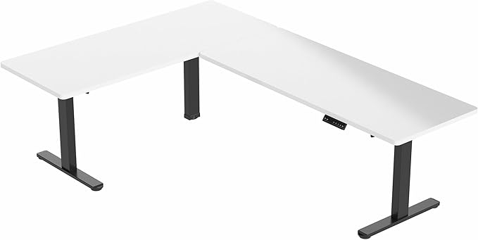 VIVO Electric Height Adjustable 83 x 60 inch Corner Stand Up Desk 2 White Dry Erase Solid Table Tops Black Frame Memory Controller L-Shaped Workstation 3E Series DESK-KIT-3E8BWE