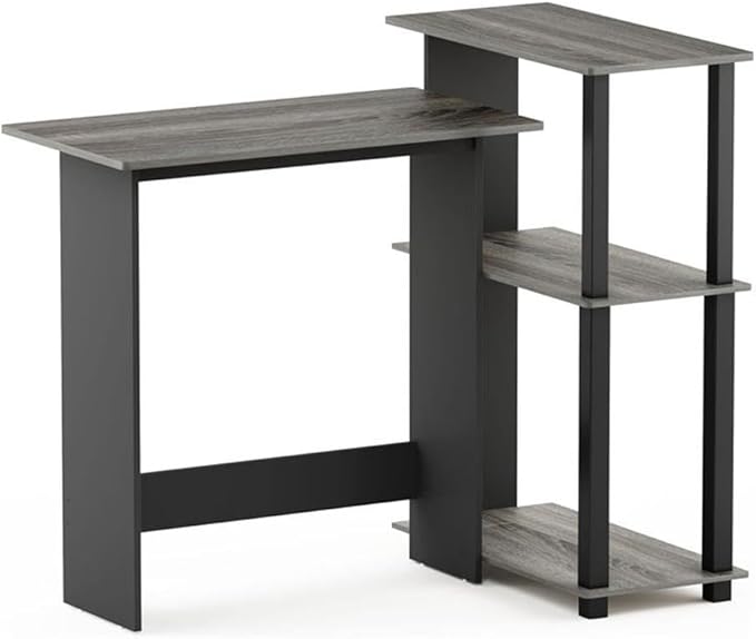 Furinno Abbott Corner Computer Desk with Bookshelf French Oak Grey/Black