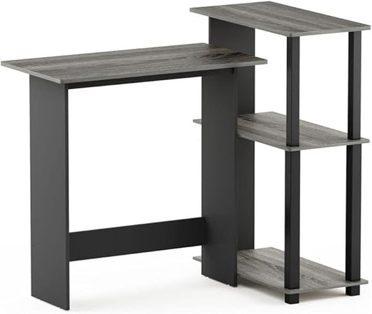 Furinno Abbott Corner Computer Desk with Bookshelf French Oak Grey/Black