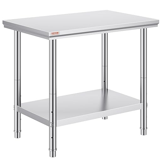 Vevor Stainless Steel 900x600x800 mm Commercial Kitchen Prep &amp Heavy Duty Metal Work Table with Adjustable Feet for Restaurant Home and Hotel : Industrial &amp Scientific