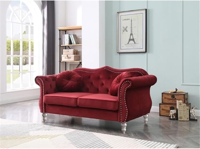 Glory Furniture Hollywood Velvet Loveseat in Burgundy