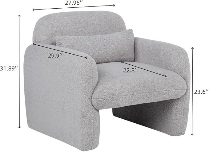 Stylish and Minimalist Teddy Fleece Single Sofa Chair with Arms and Pillow Armchair Accent Chair for Living Room Bedroom StudyGrey (Gray + Teddy)