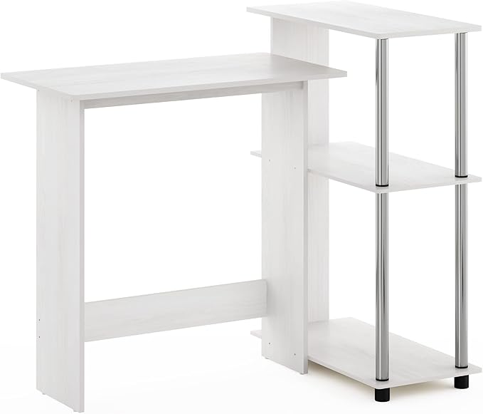 Furinno Abbott Corner Computer Desk with Bookshelf White Oak/Chrome