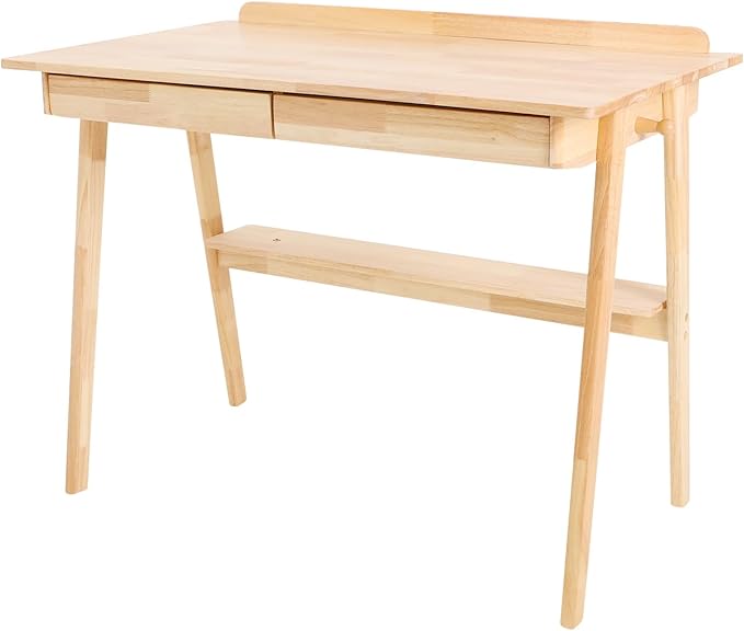 Eapmic Solid Wood Writing Desk Computer Table Study Desk with Drawers Small Space Home Office Workstation Freestanding Wooden Study Table for Bedroom Apartment Dorm Minimalist Design (BurlywoodB)