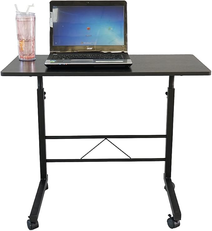 Side Mobile TableComputer Desk with Wheels Height Adjustable Rolling Potable Laptop Cart C-Shaped Bed Couch End Tables for Living Room Bedroom (Black S)
