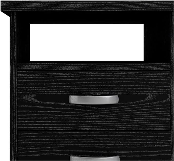 Pemberly Row Contemporary Desk with 5 Drawers Black Woodgrain Foil Finish 43 in x 19 in x 30 in Lockable Large Drawer Metal Glides Engineered Wood Home Office or Living Room Minimalist