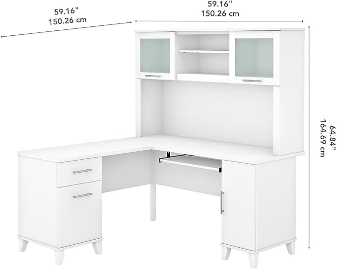 Bush Home Somerset 60W L Shaped Desk with Hutch in White