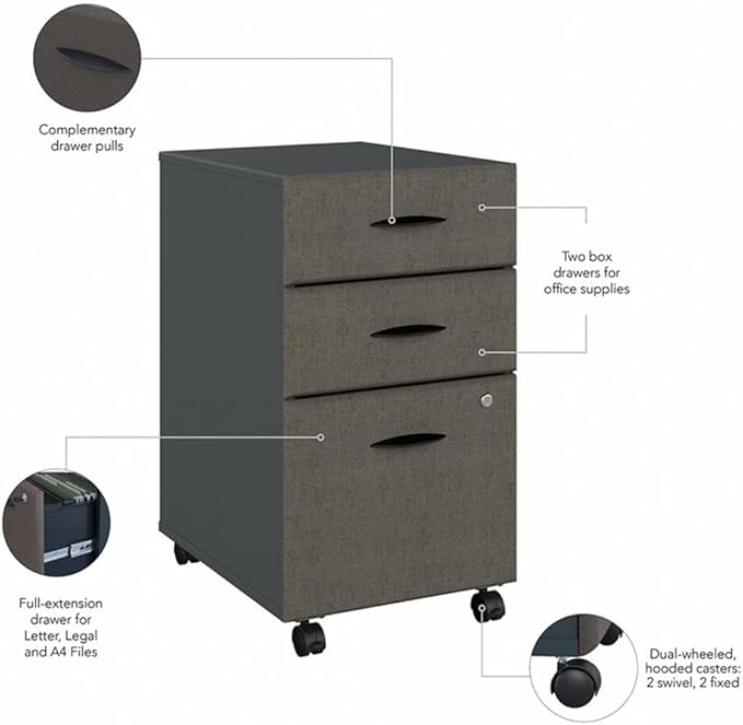 Bush Business Furniture Series A 3 Drawer Mobile File Cabinet in Slate and White Spectrum