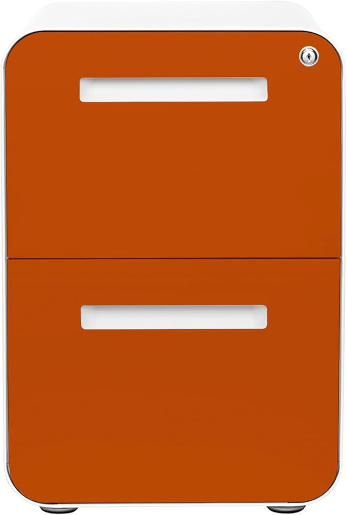 Laura Davidson Furniture Stockpile 2 Drawer Mobile File Cabinet with Lock - Under Desk Metal Filing Cabinet Legal/Letter File Folders Wheels and Stationary Feet Pre-Assembled White/Orange