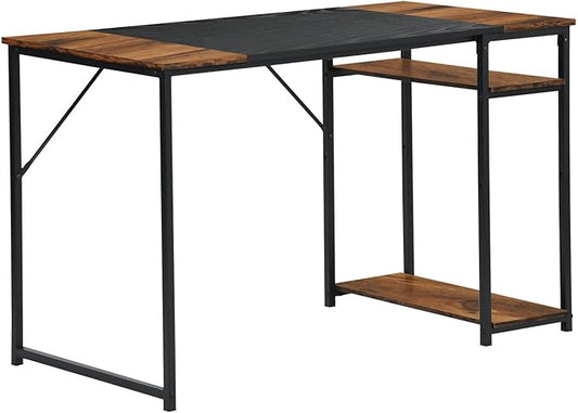 FurnitureR 47.2 inch Study Writing Table with Storage Shelves Space Saving for Home Office Modern Simple Style PC Metal Frame Computer Desk Black&ampBrown