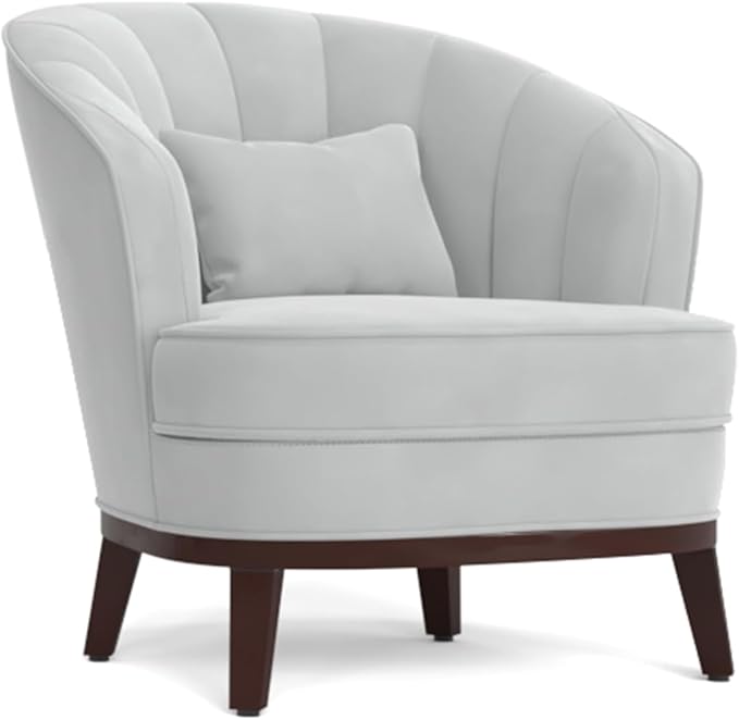 AC Pacific Ava Modern Barrel Accent Chair Upholstered Lounge Armchair with Curved Backrest Channel-Tufted Details Soft Seat Cushion &amp Throw Pillow for Living Room or Bedroom Light Grey