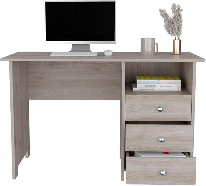 Writing Desk Brentwood with 3 Drawers Open Shelf &amp Spacious Work Surface - Light Gray - Perfect for Home Office &amp Study Room