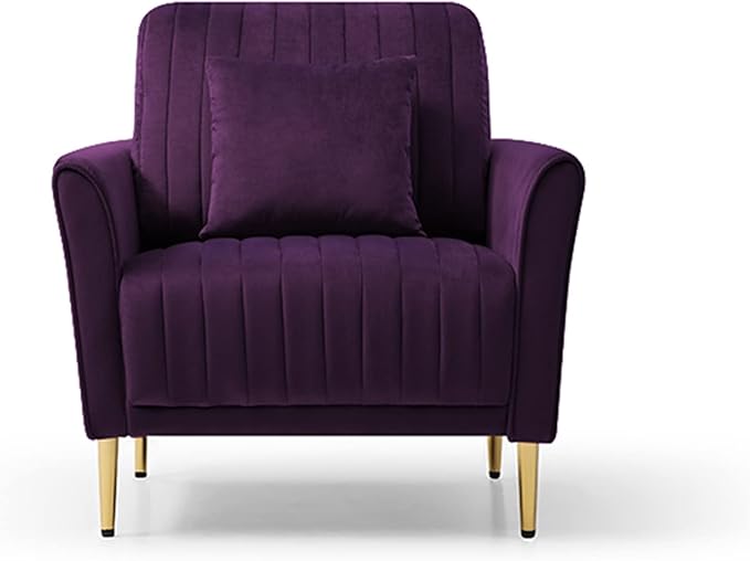 Modern Soft Purple Velvet Living Room Chair Upholstered Accent Armchair Side Chair with Gold Legs