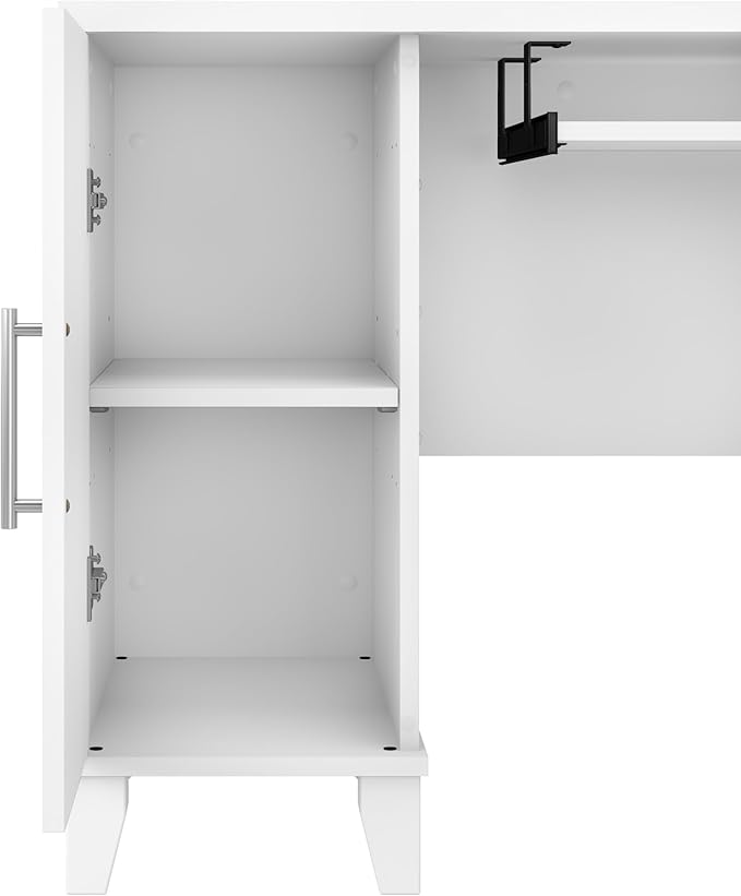 Bush Furniture Somerset L Shaped Desk with Hutch in White | Corner Computer Table with Drawers Cabinets and Pullout Keyboard/Laptop Tray for Home Office