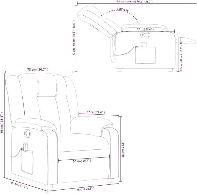 vidaXL Dark Gray Fabric Massage Recliner Chair - Manual Lounge Seating with Vibration Massage Adjustable Footrest for Living Room or Bedroom Comfort