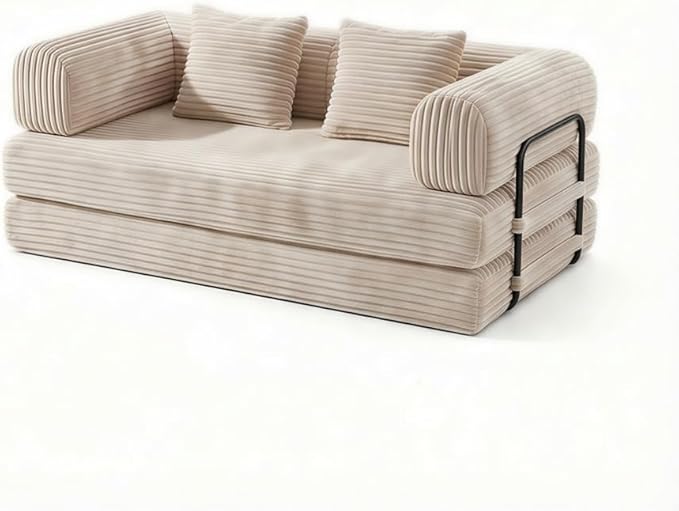 74 Compression Sofa Convertible Floor Sofa Bed with Pillow Back Support ArmrestComfy Futon Couch Sleeper BedLoveseats Boneless for Living RoomBedroom (Beige)