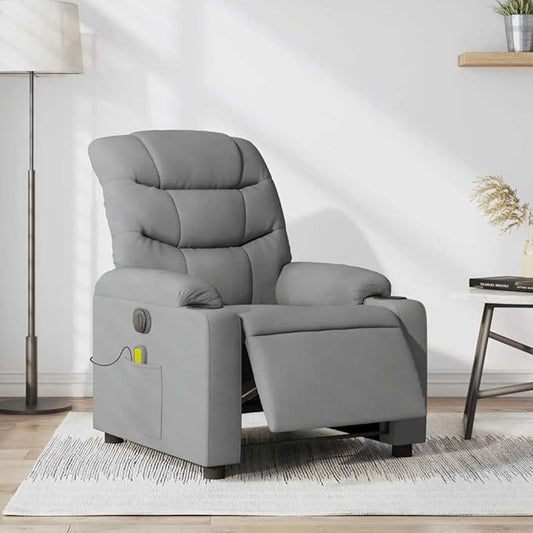 Electric Massage Recliner Chair Light Grey Polyester Fabric Metal Plywood Adjustable Living Room Comfy Relaxation