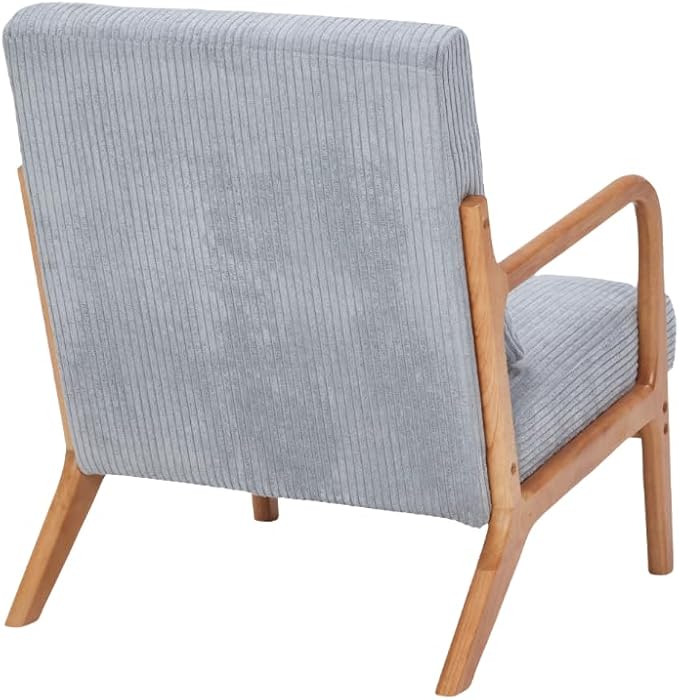 Mid-Century Modern Accent Chair with Throw Pillow Upholstered Fabric Armchair Solid Wood Frame Reading Chair for Living RoomBedroomReadingBalcony (Light Gray &amp Brown)