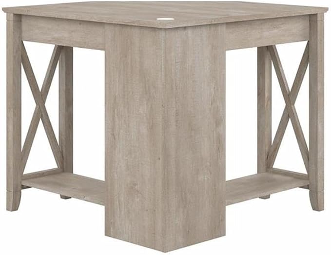 Pemberly Row Small Corner Desk 34 in x 34 in x 30 in Engineered Wood Washed Gray Finish Built-in Wire Management Grommet Casual Coastal Farmhouse Style Home Office Furniture for Compact Areas