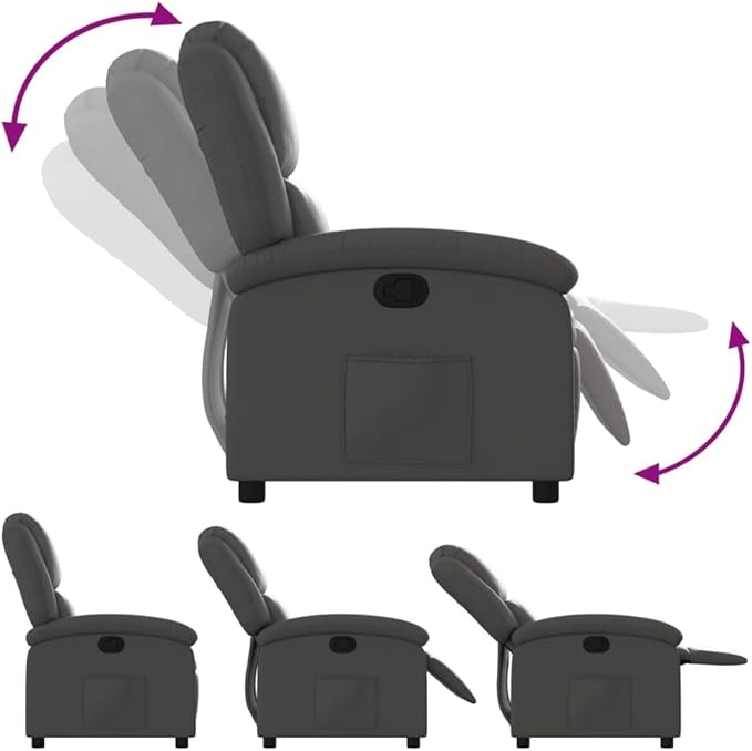 vidaXL Recliner Chair - Gray Real Leather Adjustable Wingback Armchair Manual Recline up to 135° Ergonomic Design with Footrest for Elderly Sturdy Frame and Convenient Side Pocket