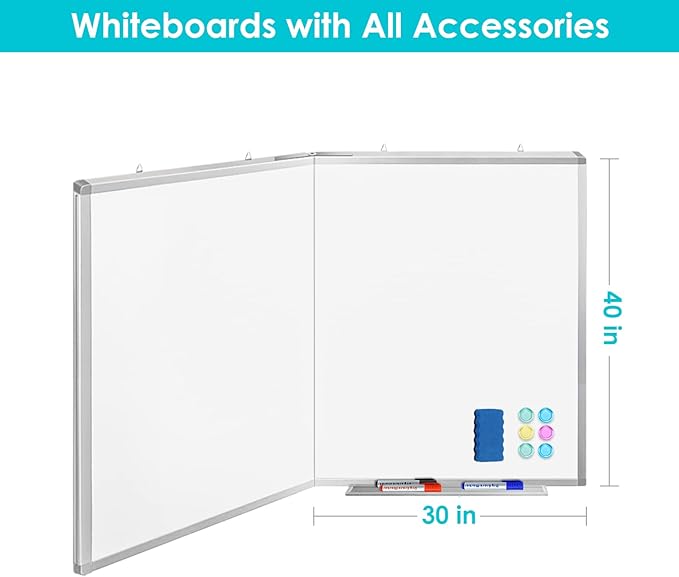 White Board Dry Erase 60x40 Large Magnetic Whiteboard Maxtek Dry Erase Boards for Wall Aluminum Presentation Wall-Mounted Marker Board with a Long Pen Tray for School Classroom Office &amp Home