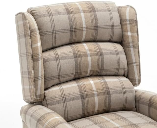 Upholstered Wingback Recliner Chair Plaid Recliner Chair Armchair Adjustable Footrest Push Back Reclining Sofa Mid-Century Modern Lounge Armchair for Living Room Bedroom Reading -- Natural