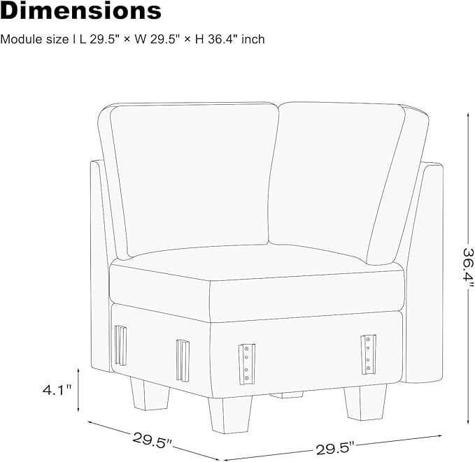Belffin Chenille Corner Seat for Modular Couch. Sectional Sofa Module. Light Grey.
