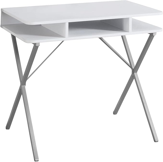 Penau Modern Computer Desk Home Office Furniture with Open Storage Shelves 31.5Inch L White Laminate Top Grey Metal Base
