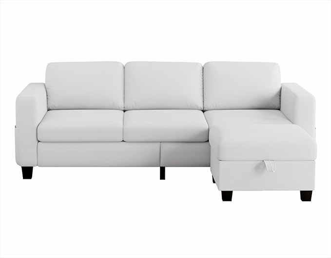Sectional Sofas Couches for Living Room 3 Seater L Shaped Couch with Storage Ottoman 78 Modern Velvet Fabric Cream White Sofa for Apartment Studio Office Small Space