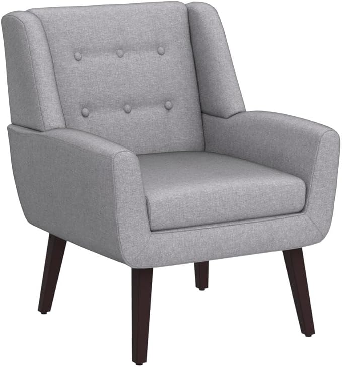 HUIMO Accent Chair Set of 2 Arm Chair Button Tufted Upholstered Reading Chair Linen Fabric Mid Century Modern Chairs for Bedroom Living Room Chair(2Light Grey)