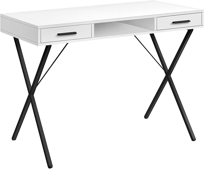 Computer Desk Home Office Laptop Left Right Set up Storage Drawers 42 l Work White Laminate Black Metal Contemporary Modern