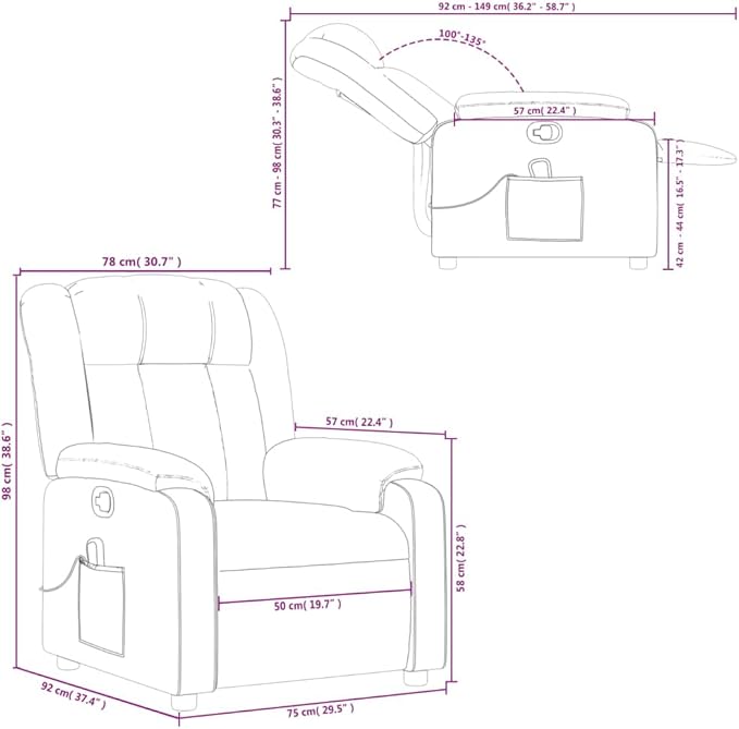 vidaXL Dark Grey Massage Recliner Chair with USB Connection &amp Remote Control Adjustable Fabric Vibration for Living Room Bedroom Use TV Reclining Armchair Modern Comfort Sofa Lounge
