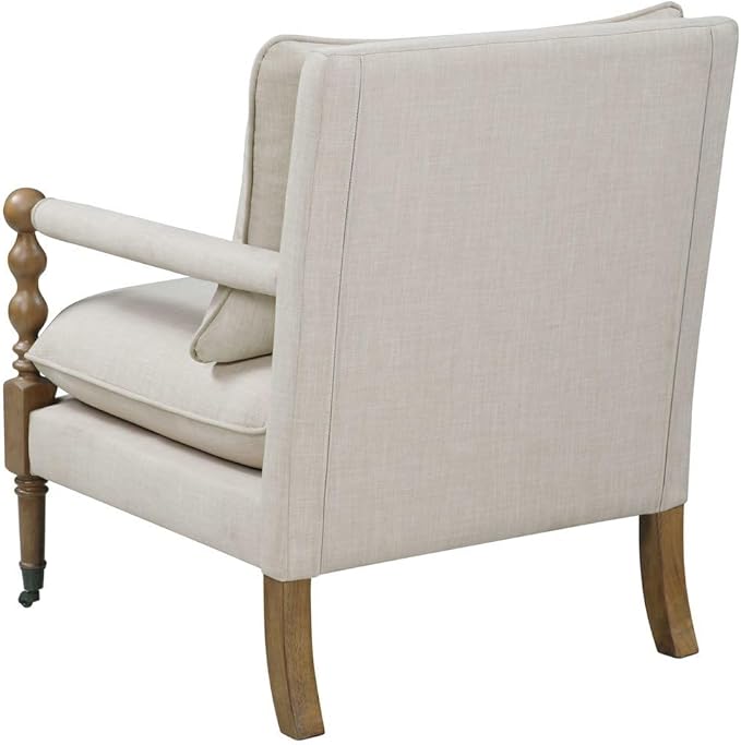 Beige Upholstered Accent Chair with Casters Perfect Armchair for Living Room Small Living Room Chair Stylish and Comfortable Arm Chairs