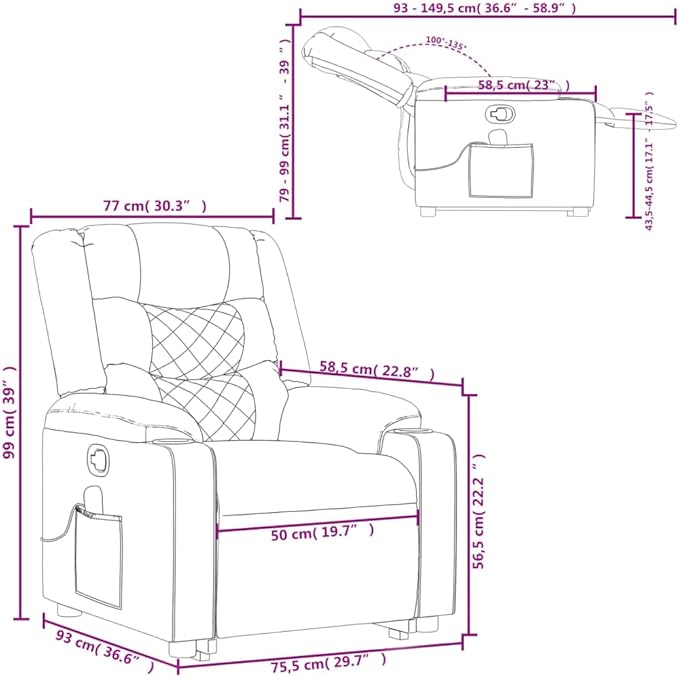 vidaXL Black Fabric Massage Recliner Chair-Manual Recline-6-Point Vibration-Home Office/Study &amp Living Room Seating