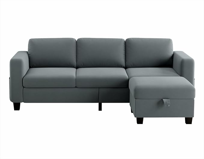 Sectional Sofas Couches for Living Room 3 Seater L Shaped Couch with Storage Ottoman 78 Modern Velvet Fabric Grey Sofa for Apartment Studio Office Small Space