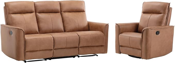 EBELLO Faux Leather Manual Recliner Sofa Set 1 Seat Recliner Chair and a 3 Seat Reclining Couch Furniture Set for Living Room Brown