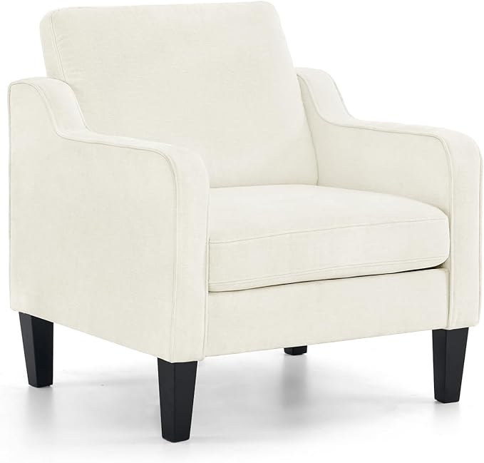 VINGLI Living Room Chairs White Accent Chair Soft Chenille Comfy Arm Chair Mid Century Modern Sofa Chair for Small Spaces Bedroom Home Offfice Apartment Lounge (Creamy White)