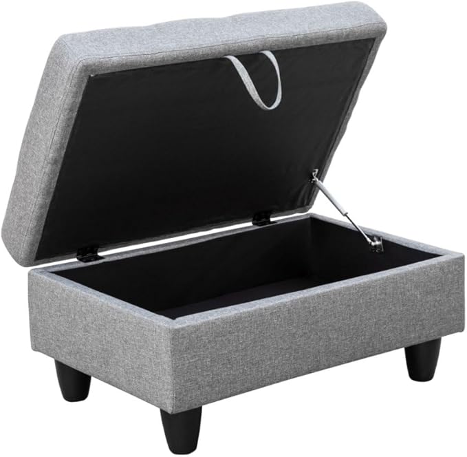 L-Shaped 3-Piece Linen Sofa with Storage Ottoman Set Sectional Couch Sofa Set for Living Room Office Small Space Grey