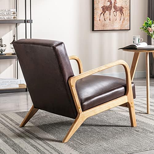 Classic Mid Century Modern Accent Chairs for Living Room or Bedroom Espresso Open ed Armchair with Plush Cushioning and Microfiber Upholstery Dark Brown