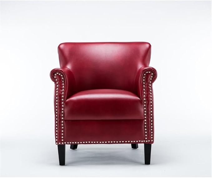 Pemberly Row Red Faux Leather Club Chair Nailhead Trim Upholstered Leather Gel Solid Wood Legs No Sag Springs 2.2 Density Foam Living Room Accent Chair Comfortable Indoor Seating