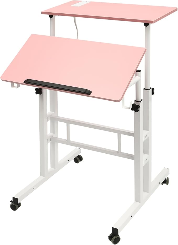 Small Standing Desk Mobile Stand Up Desk With Usb Interfaces&ampSocket Small Adjustable Standing Desk With Wheels&ampHooks Home Workstation For Offices Home Office Areas Student Dormitories (P