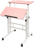Small Standing Desk Mobile Stand Up Desk With Usb Interfaces&ampSocket Small Adjustable Standing Desk With Wheels&ampHooks Home Workstation For Offices Home Office Areas Student Dormitories (P