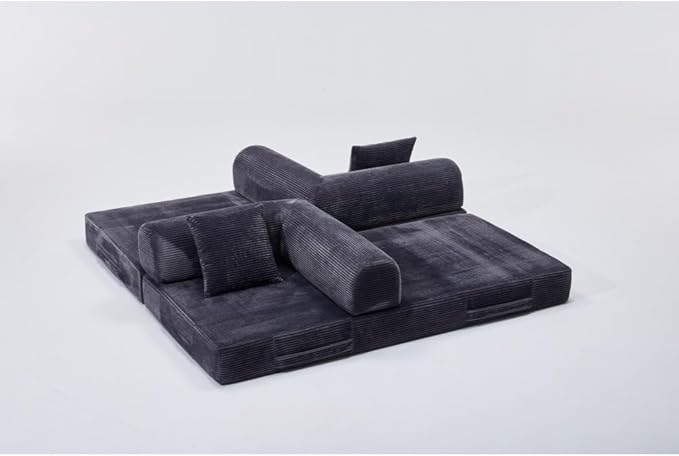 74 Compression Sofa Convertible Floor Sofa Bed with Pillow Back Support ArmrestComfy Futon Couch Sleeper BedLoveseats Boneless for Living RoomBedroom (Antique Grey)