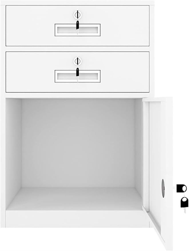 File Cabinet Under Desk Metal Filing Cabinet with Lock 2 Drawer and 1 Cabinet File Cabinet for A4 Sized Letters(Color:White)
