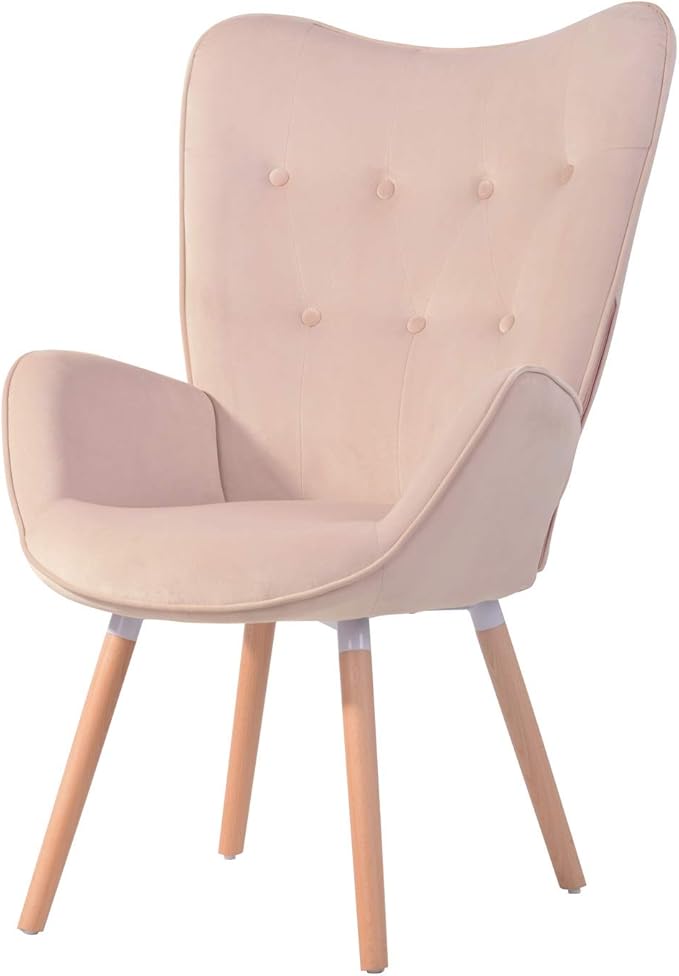 Generic Velvet Accent Chair Ottoman Set for Living Room Wing Back Armchair Tufted Back Upholstery Living Room Chairs Pink