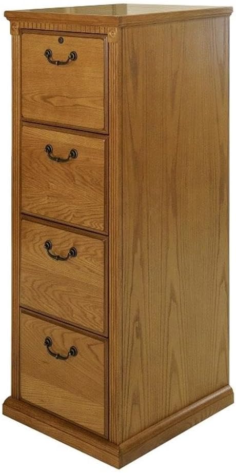 Pemberly Row 4-Drawer Wood Filing Cabinet Natural Distressed Finish Hardwood Solids and Veneers Locking Top Drawer 55 H x 20.75 W x 24.5 D Office Storage and Organization
